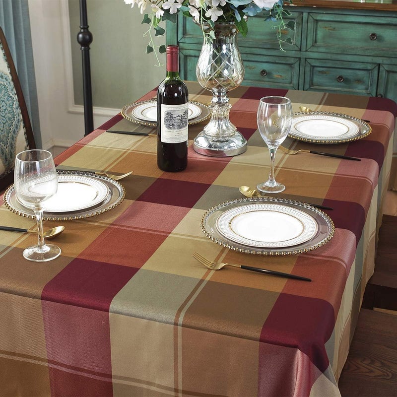 SASTYBALE Rectangle Tablecloth Checkered Style Polyester Table Cloth Spillproof Wrinkle Resistant Heavy Weight Table Cover for Kitchen Dinning Tabletop (Rectangle/Oblong,60" x 102"(8-10 Seats),Red) - Image 3